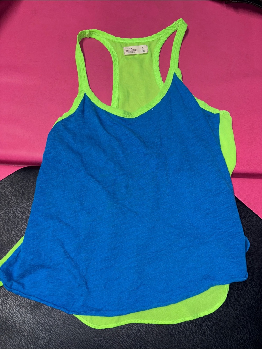 Hollister Neon Green and Bright Blue Racerback Tank
